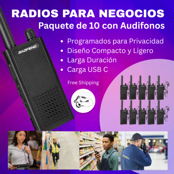 Set (10) Radios Profesionales Comunicacion Para Negocios, Tiendas, Restaurantes - Programados - Imagen 2