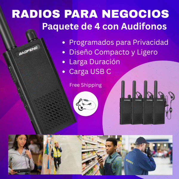 Set (4) Radios Profesionales Comunicacion Para Negocios, Tiendas, Restaurantes - Programados - Imagen 2