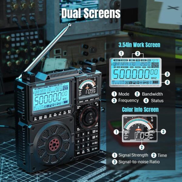 Radio de Onda Corta Raddy RF919 con Banda Meteorológica NOAA – Receptor de Banda Completa FM, AM, SW, VHF, UHF, Aérea, CB, WB y SSB - Imagen 7